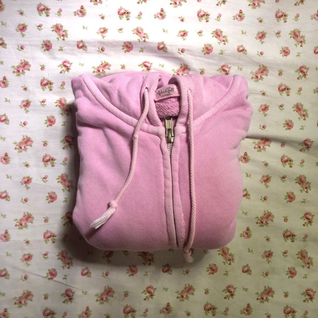 Brandy Melville/John Galt bubblegum pink crystal cropped hoodie