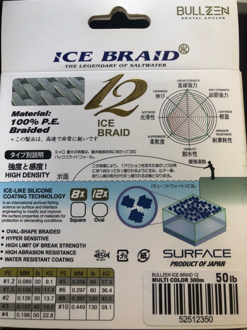 Bullzen Ice Braid fishing line (12 braided, 50lb), Sports