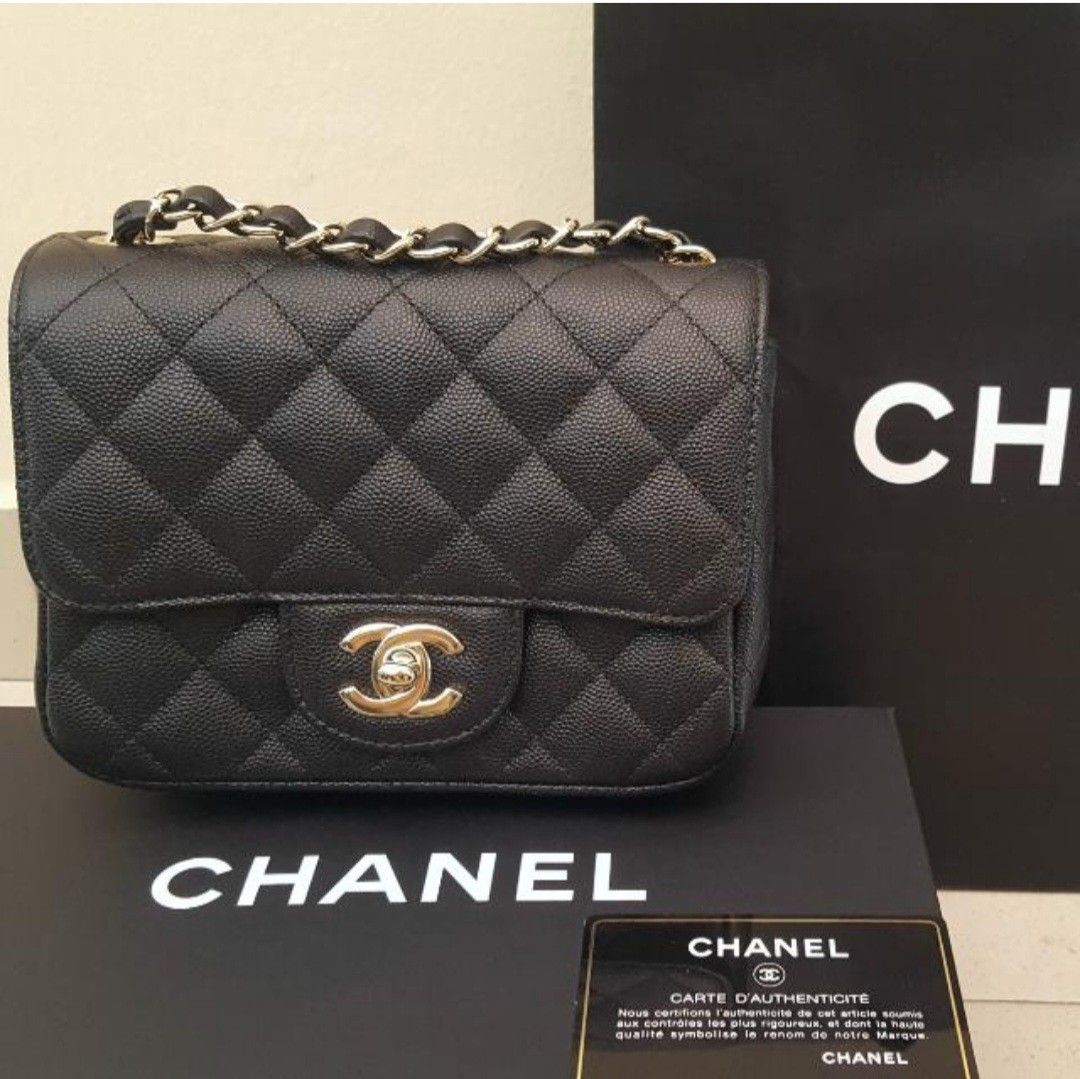 Chanel mini square caviar black deals