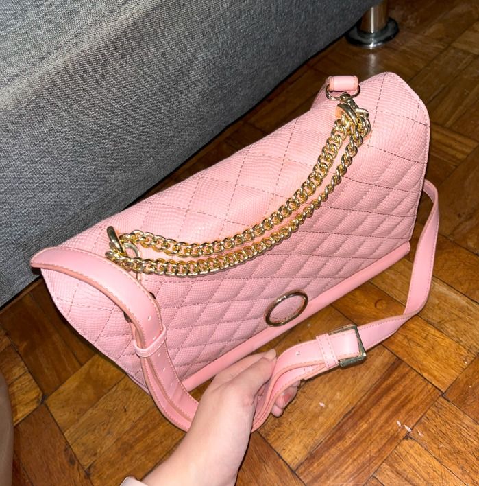 CLN Pink Quilted Hand Bag with Strap, Women's Fashion, Bags