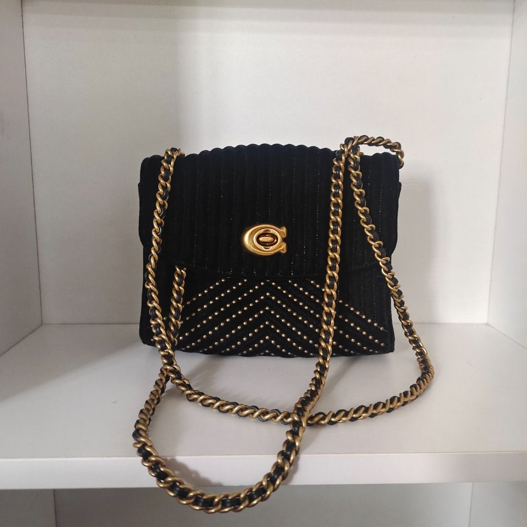 Coach velvet quilting with rivets parker 18 shoulder on sale bag