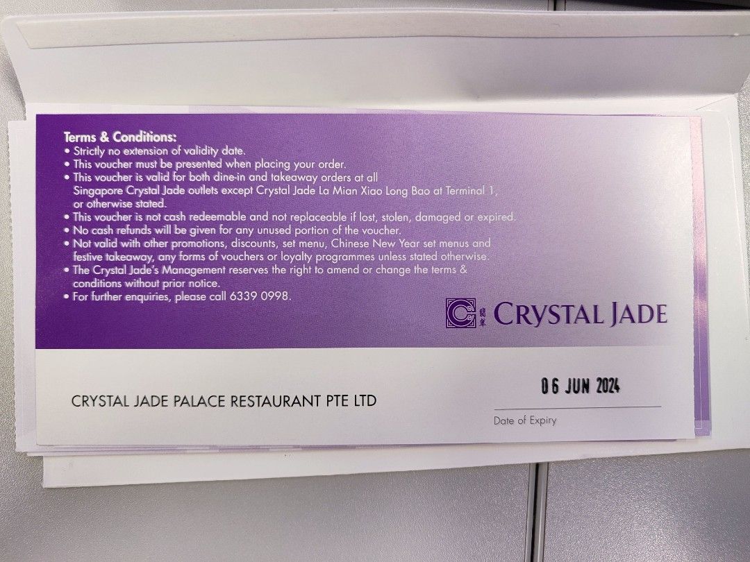 Crystal Jade Voucher, Tickets & Vouchers, Vouchers on Carousell