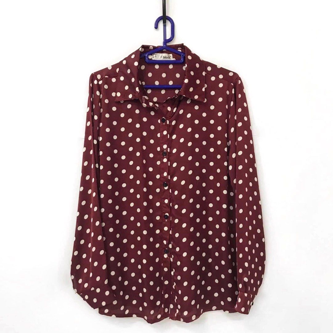 Maroon polka dot top hotsell
