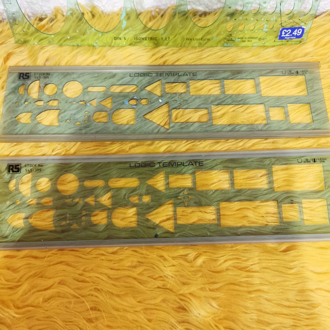 Faber Castell isometric template & 2 Logic templates (Category: Craft Supplies & Tools) located in Kawit. Submitted by thrift_nook (Listing ID 1236212734, Image 3). Description: with paint stains.