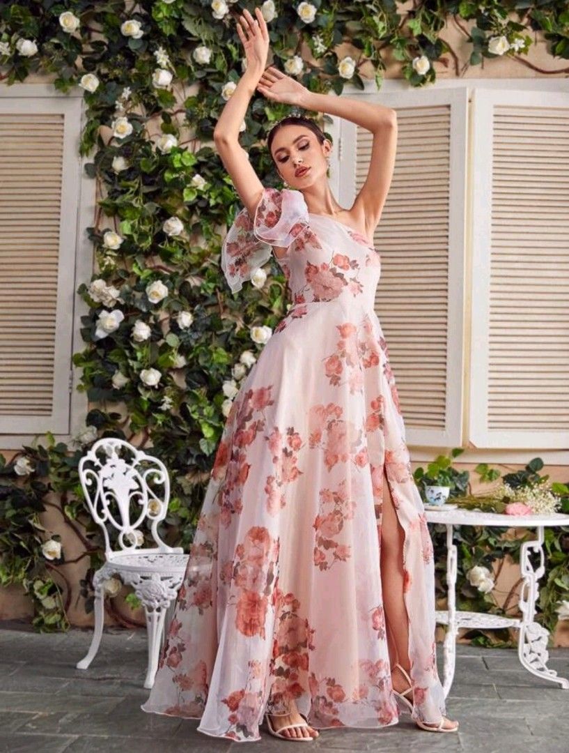 Light Pink Floral Strapless Ruffle Front Maxi Dress– PinkBlush