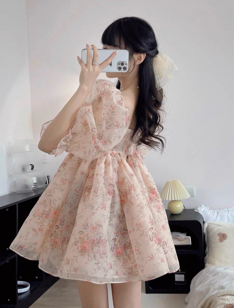 Fluffy sleeves puffy floral dress