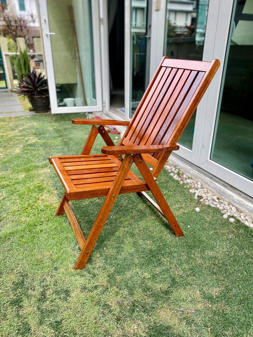 Foldable Reclinable Outdoor Garden Chair with Arm Rest (Teak wood), Furniture & Home Living