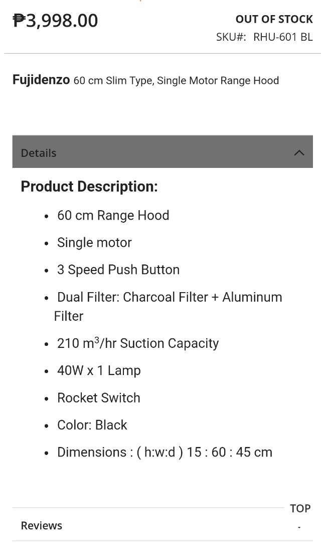 Fujidenzo Rangehood (Turbohood), TV & Home Appliances, Kitchen