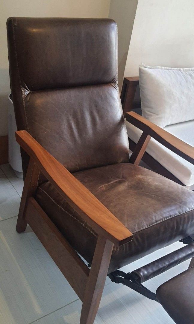Greer leather wood arm chair recliner crate and barrel Furniture