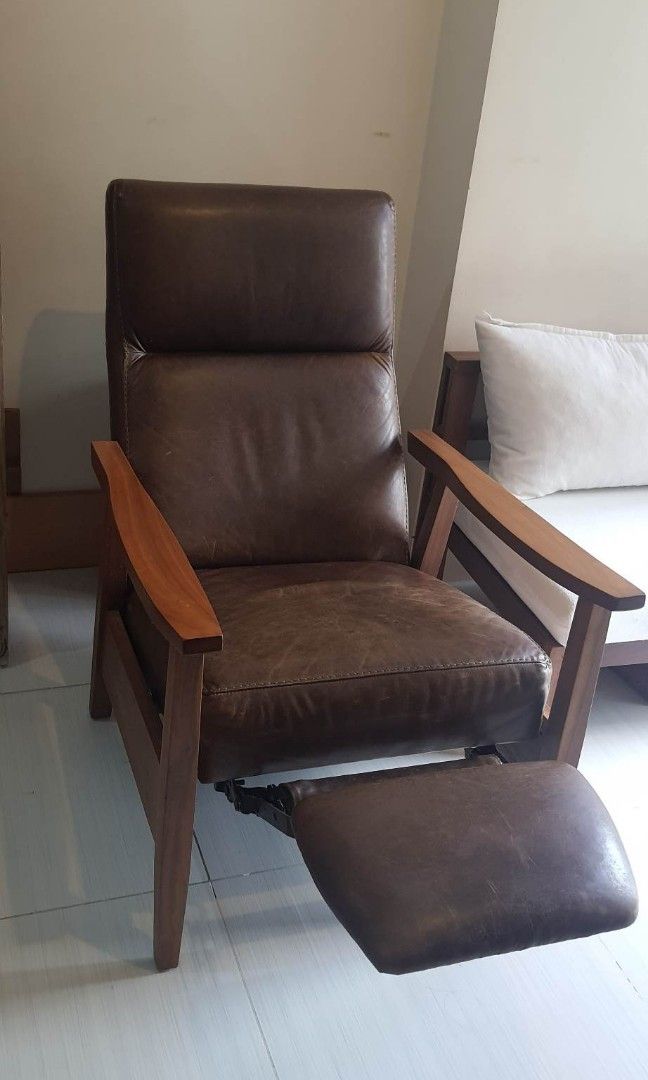 Greer leather wood arm chair recliner crate and barrel Furniture