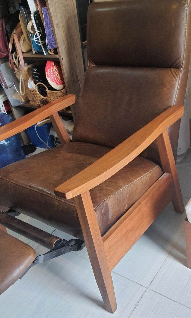 Greer leather wood arm recliner discount