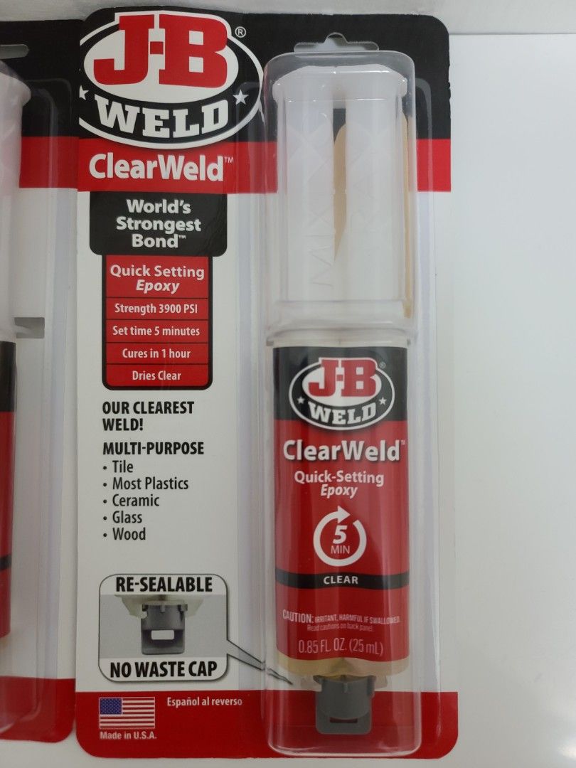 JB weld Clear weld epoxy glue, 5mins quick set time! Trademark World's