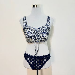 LARGE TO XL - navy blue floral two piece swimsuit