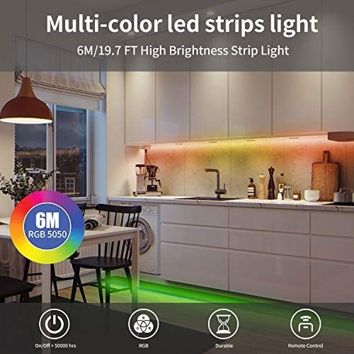 LED Strip Lights Hually 6M 19.6Ft 144 LED RGB USB Colour Changing Strips Lights with 21 Keys Remote Control 12 Multi Color Auto Play