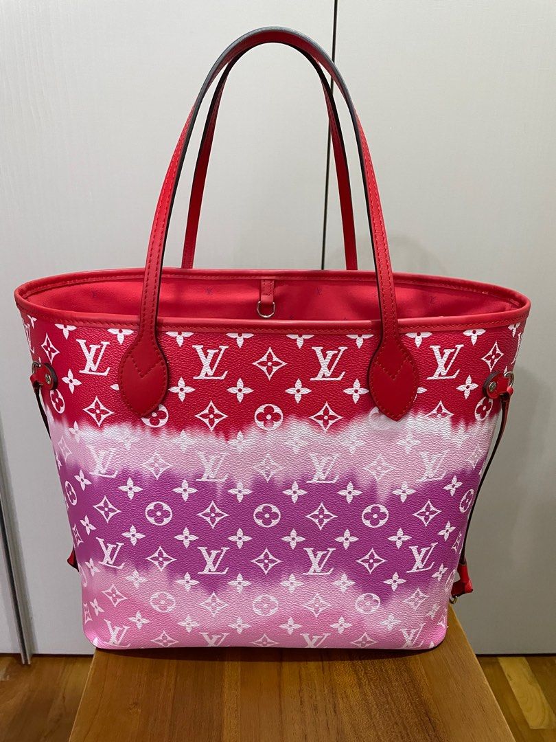 LOUIS VUITTON Escale Neverfull MM Tote Bag Pouch M45127 Red Pink Purse Auth  New