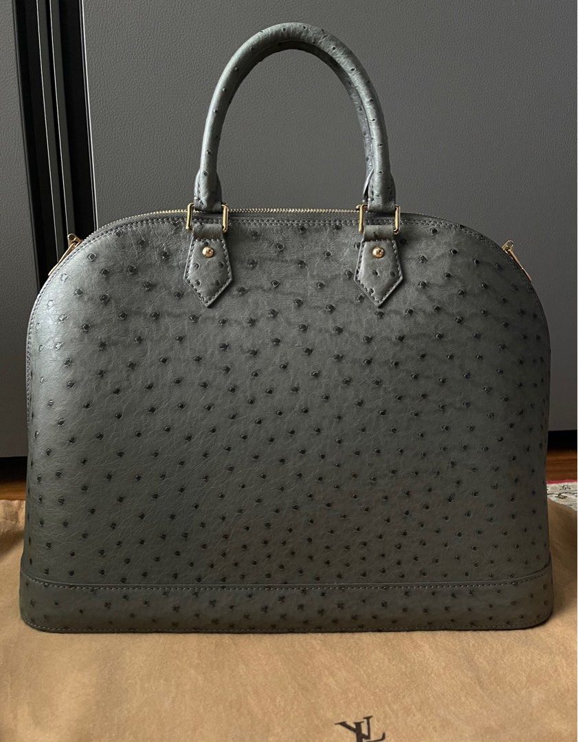 Louis Vuitton Grey Ostrich Alma GM Bag