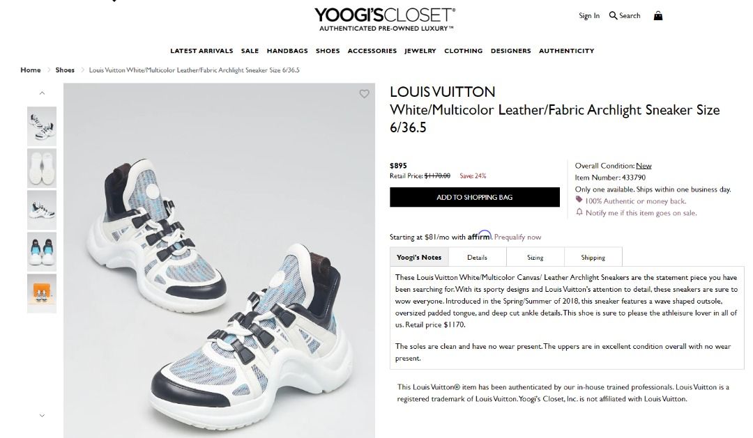 Louis Vuitton Calfskin Nylon Pop LV Archlight Sneakers - Size 7.5 / 37 –  LuxeDH