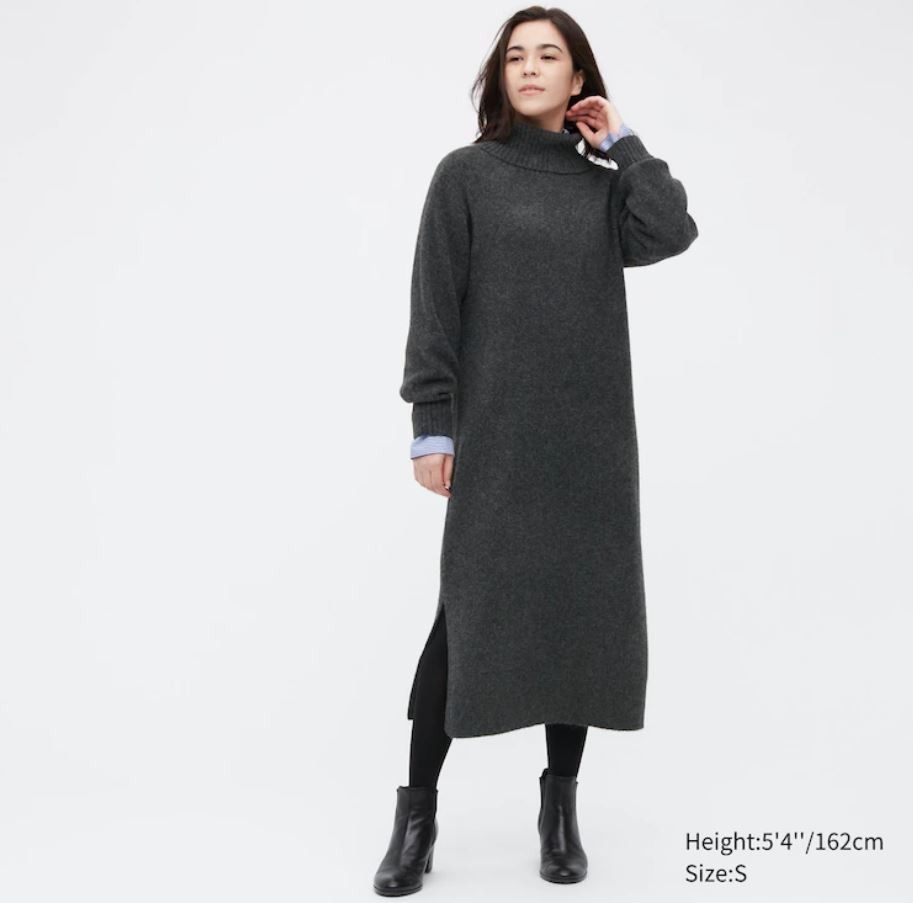 M BNWOT UNIQLO WOMEN SOUFFLE YARN TURTLENECK LONG SLEEVE DRESS