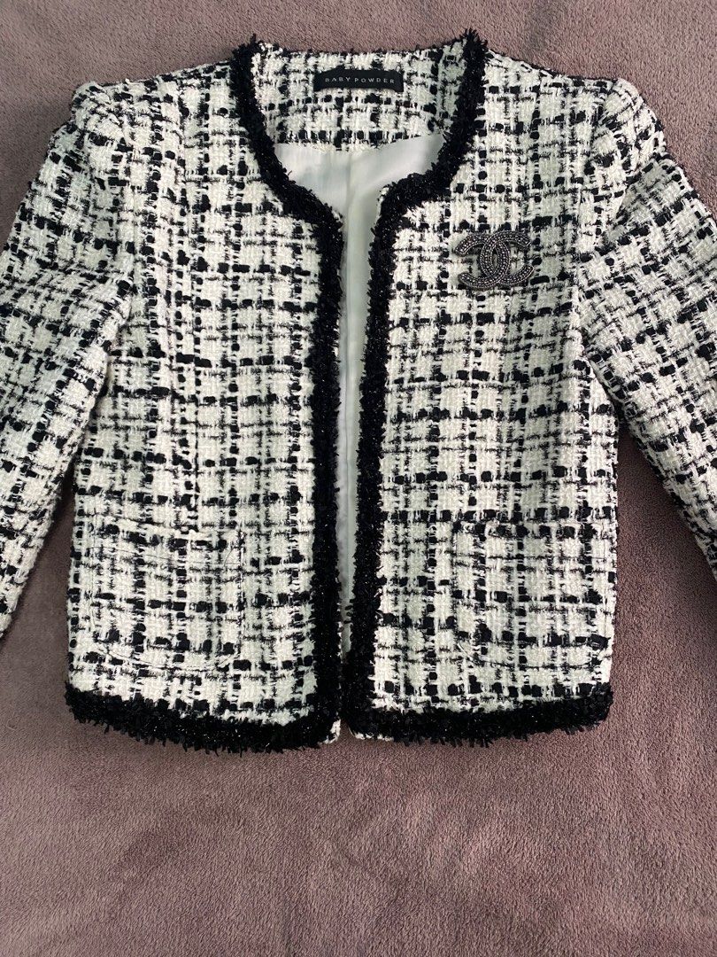 Korean Textured Tweed Fabrics Jacket with Black Border Design