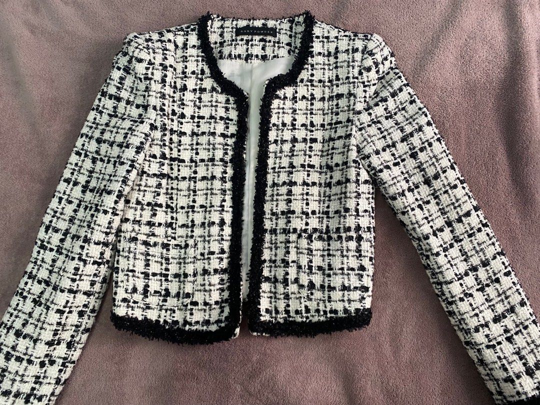 Made in Korea Classic Black White Tweed Jacket