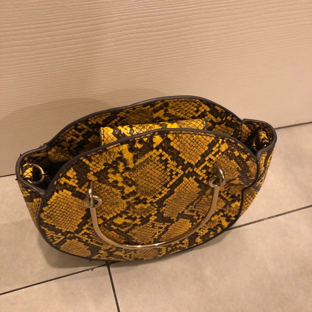 Mango yellow snakeskin cross body bag Women s Fashion Bags Wallets Cross body Bags on Carousell