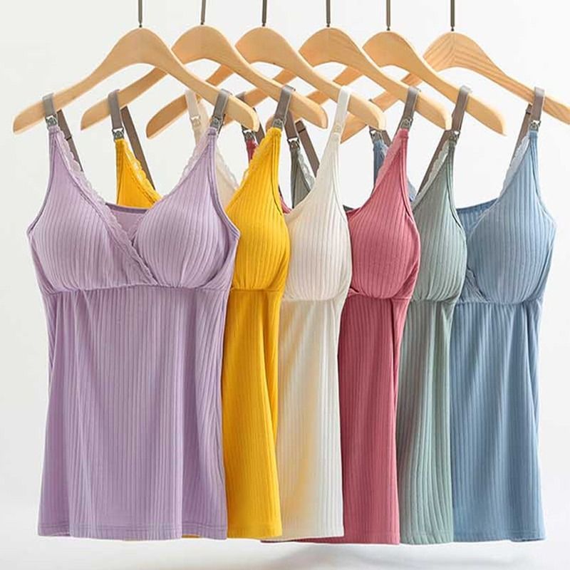 Womens Nursed Tank Tops Built In Bra Top For Breastfeeding Maternity  Camisole Brasieres With Pads