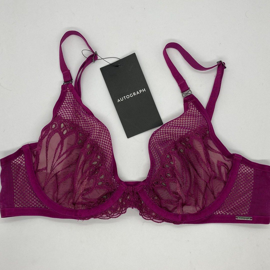 M&S AUTOGRAPH Cerise Nouveau Embroidered Non Padded Plunge Bra Marks &  Spencer, Women's Fashion, Undergarments & Loungewear on Carousell