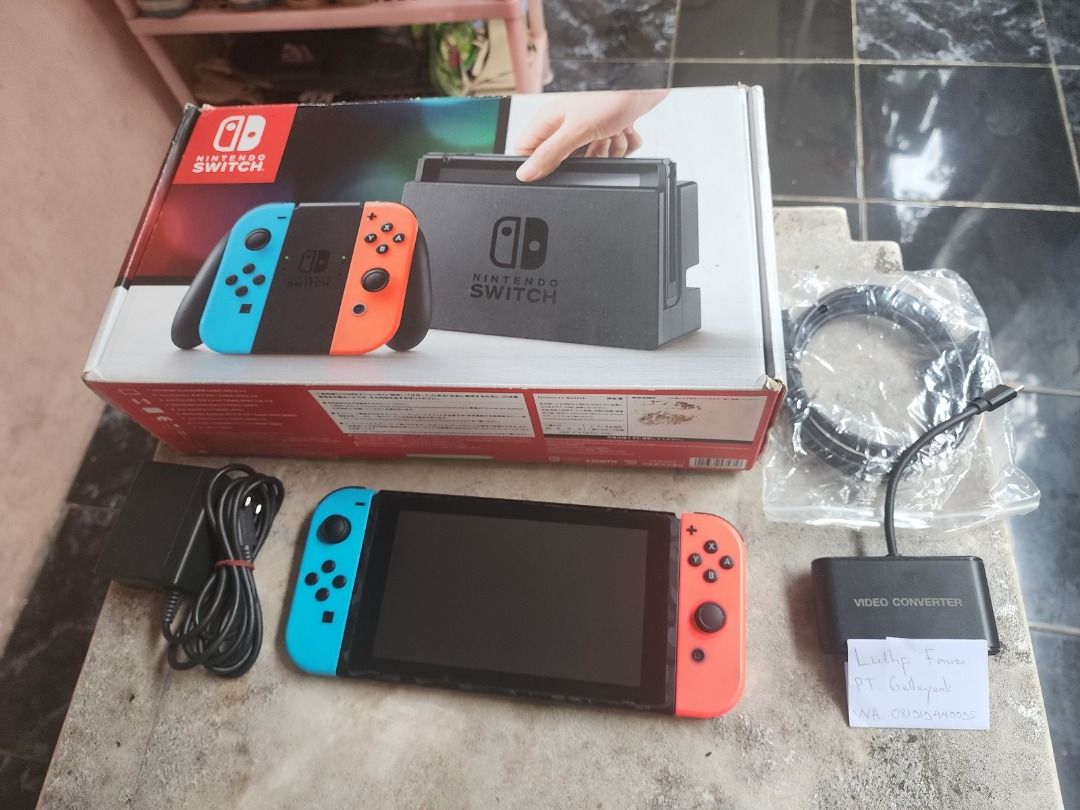 Nintendo Switch v1 Neon Red Blue CFW Atmos 128GB 00, Video Game, Konsol ...