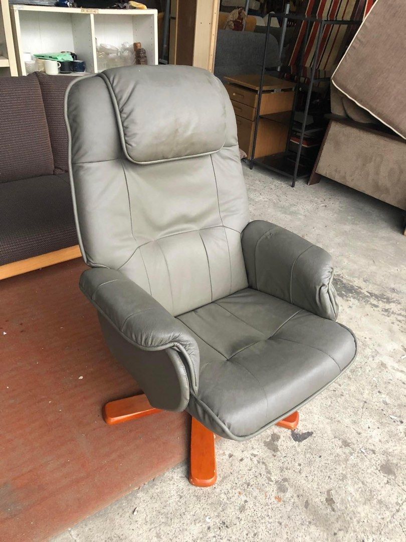 Nitori gray leather swivel recliner chairs on Carousell