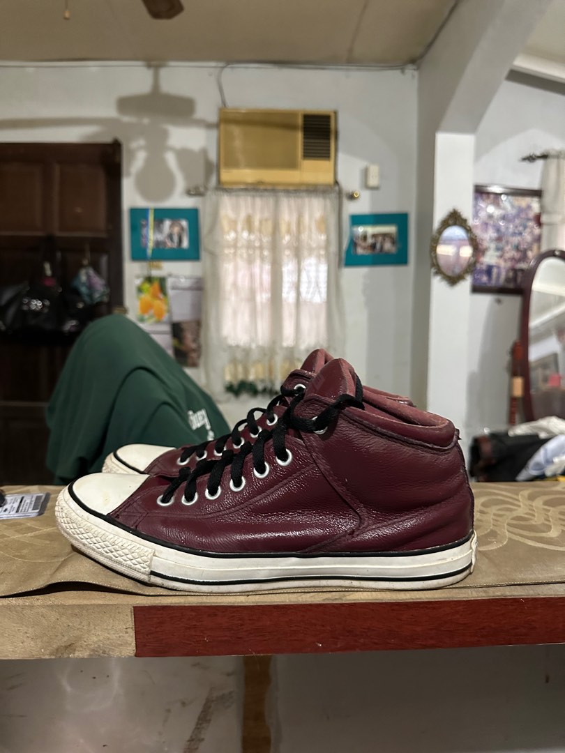 Original Mid Cut Maroon Leather Converse Men s Fashion