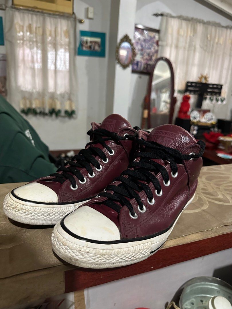 Maroon leather sales converse