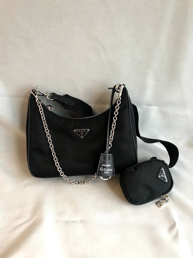 Prada Re-Edition 2005 Mini Bag Nylon Saffiano Leather Strap Black in Nylon/ Saffiano Leather with Silver-tone - US