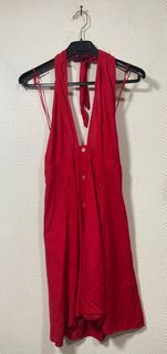 OYSHO LINEN RED ADJUSTABLE HALTER NECK DRESS