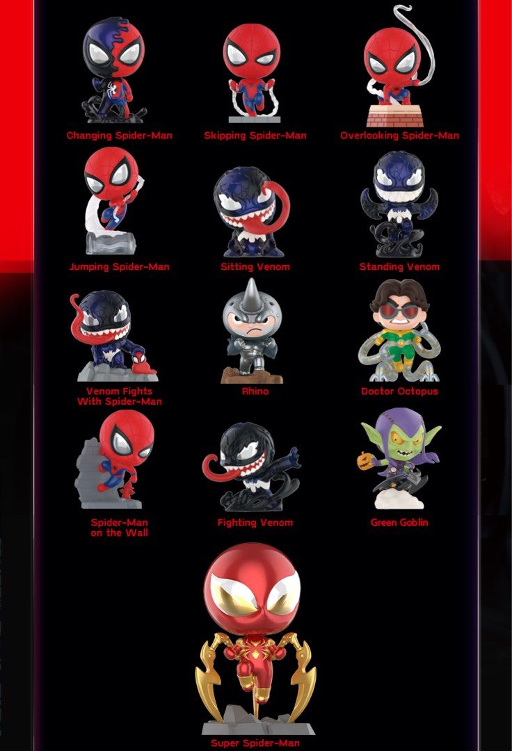 Pop Mart X Marvel Spider-man Maximum Venom Series (set of 12), Hobbies ...