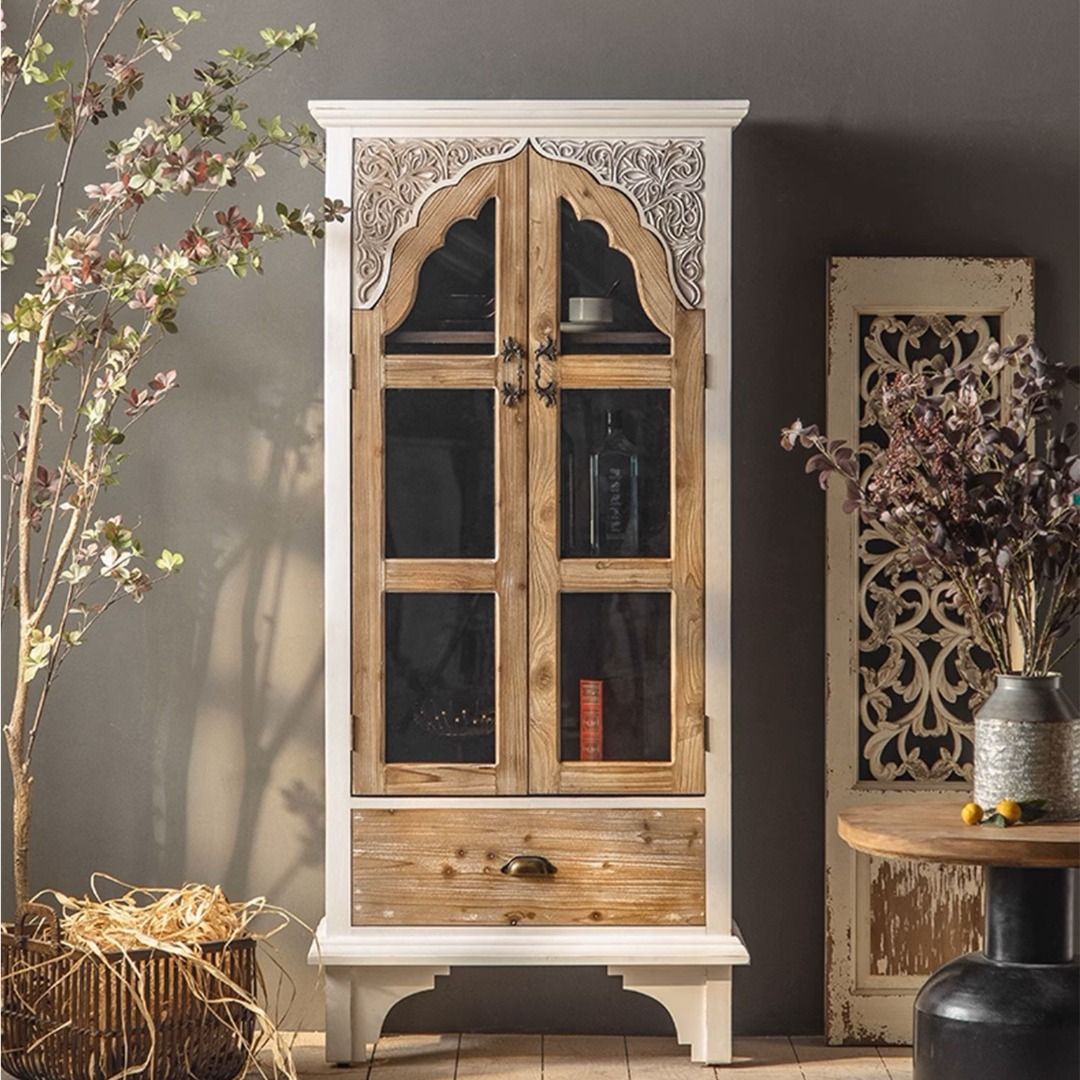 Presenthem Charming Rustic Farmhouse Wood China Cabinet with Glass