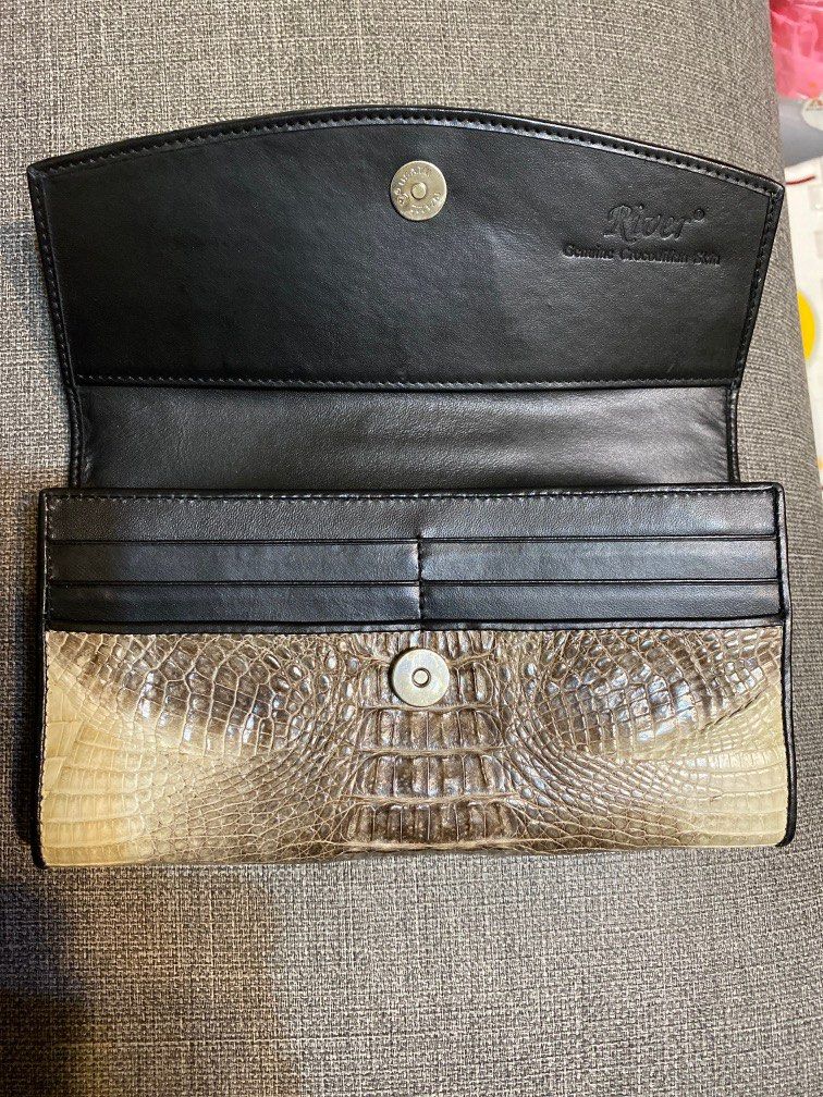 River Genuine Crocodile Skin 鱷魚皮夾真皮長夾, 她的時尚, 包包與