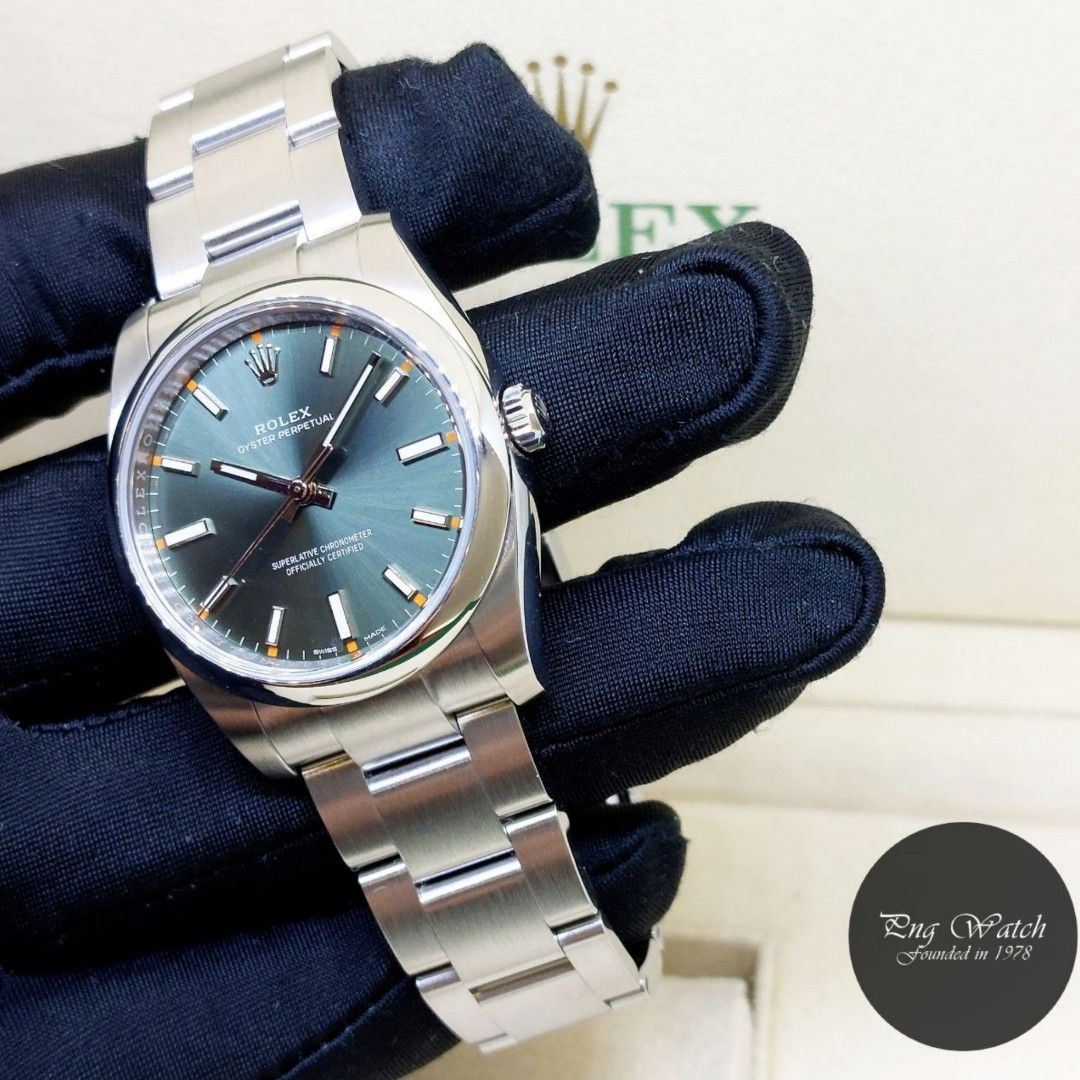 Rolex oyster perpetual discount 34mm olive green