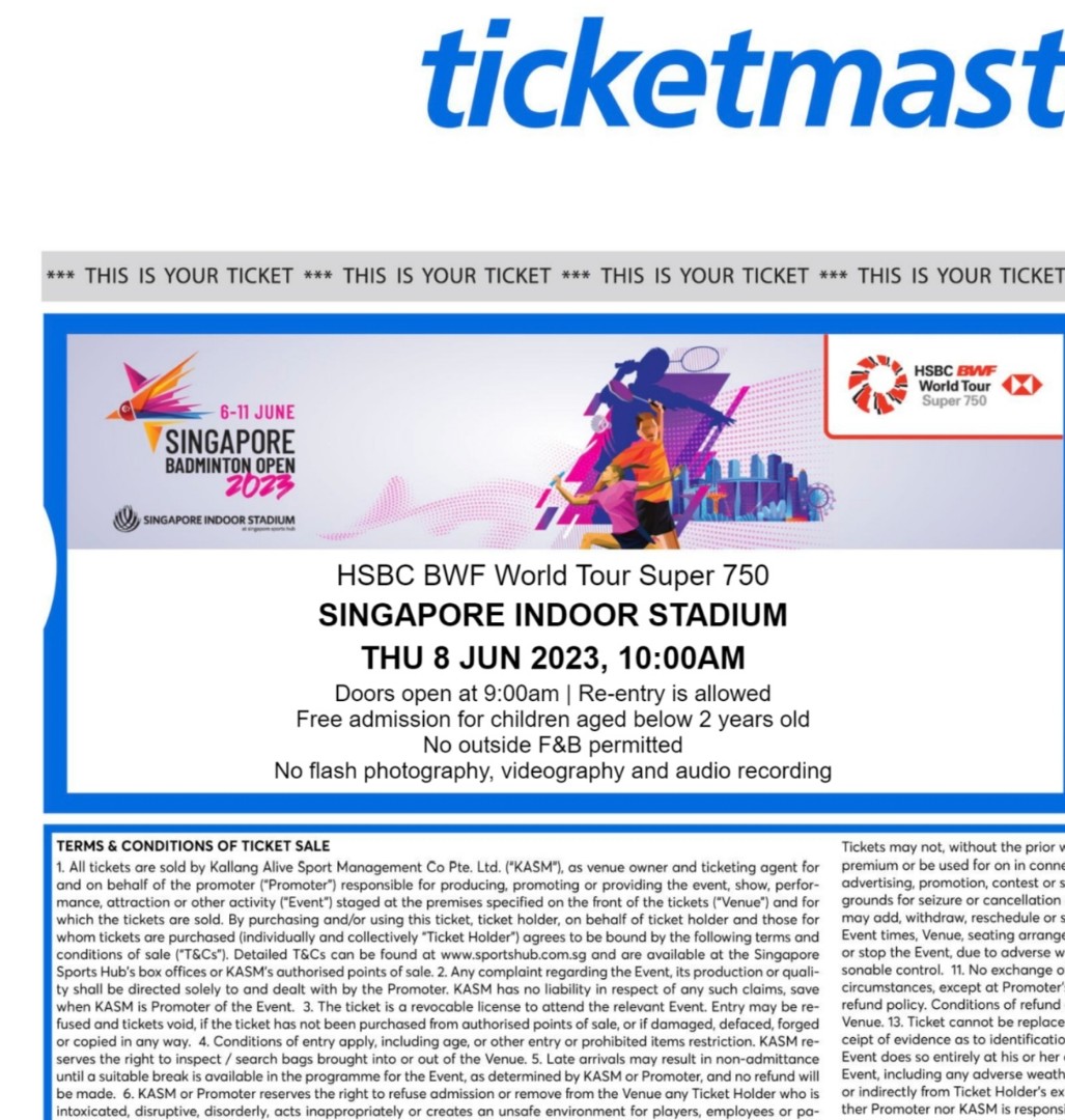 Singapore Badminton Open 2023, Tickets & Vouchers, Event Tickets on