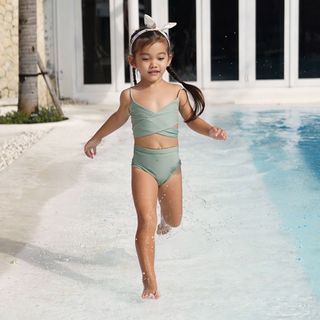 Summertide Girls Wrap Bikini Set High Waist | Baju Renang Ikat Anak Perempuan - Sage (3-4 y)