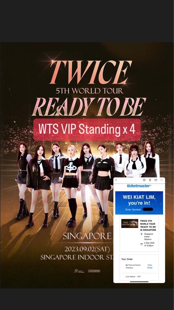 TWICE Singapore 2023 Concert Tickets (VIP Standing x 4), Tickets