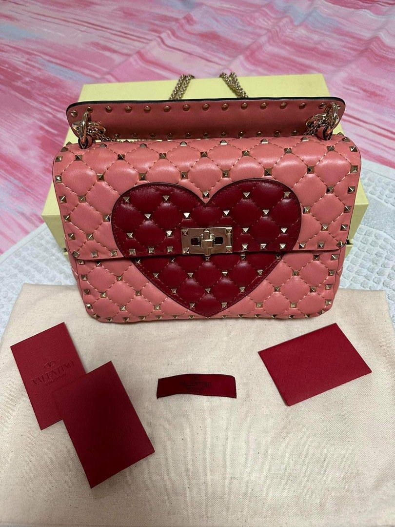 Valentino Garavani Heart Rockstud Spike Pink Shoulder Bag Luxury Bags Wallets on Carousell