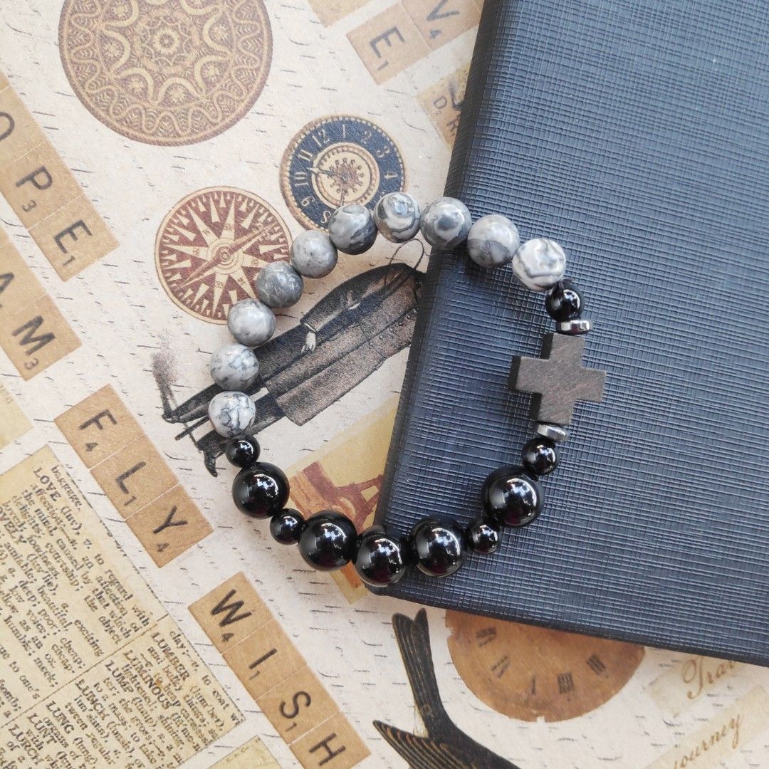 White jasper Rosary bracelet unisex