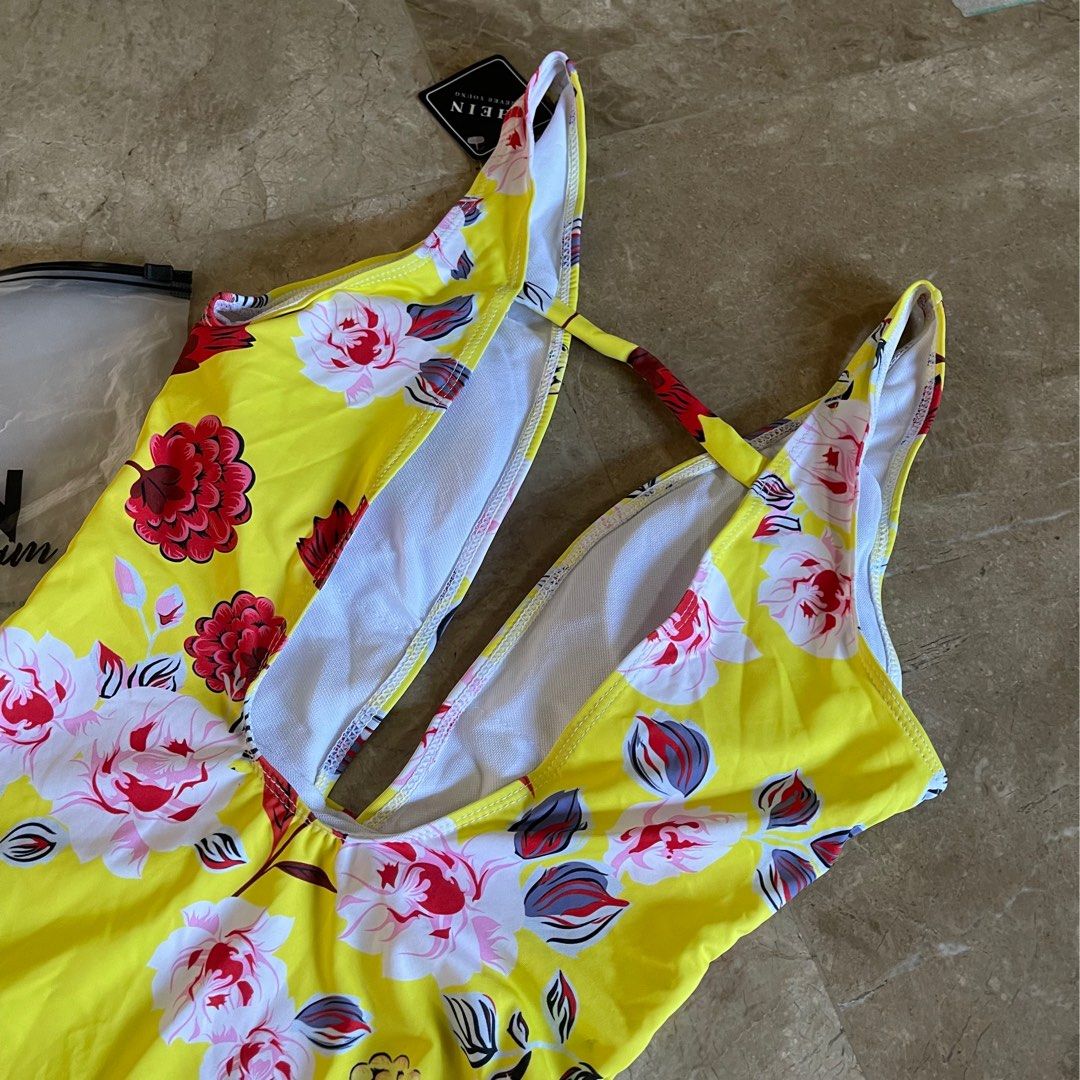 Yellow floral one piece Shein Bikini Swimsuit Swimwear on Carousell