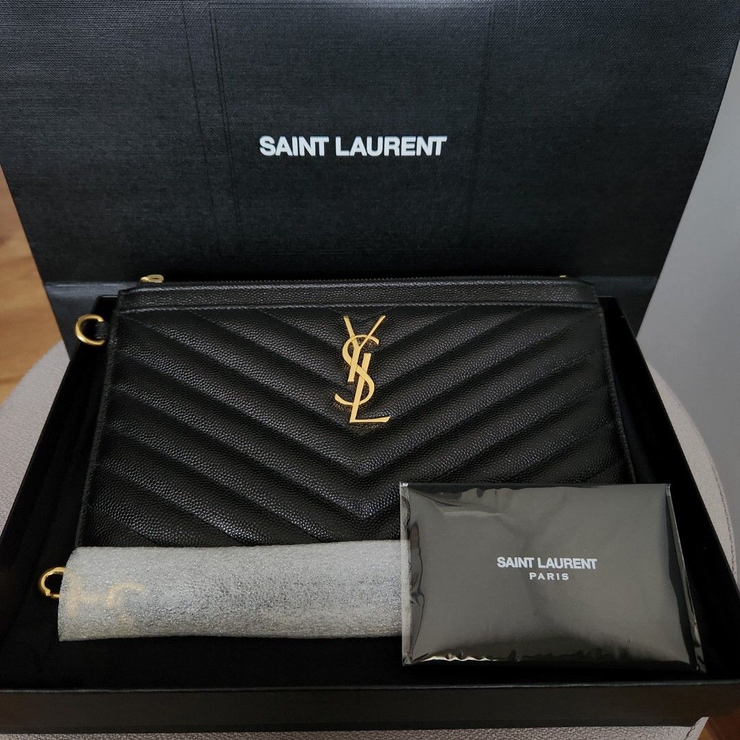 Cassandre Saint Laurent Matelassé Zipped Pouch In Grain De Poudre