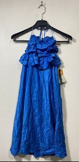 ZARA BLUE SILK HALTER NECK DRESS
