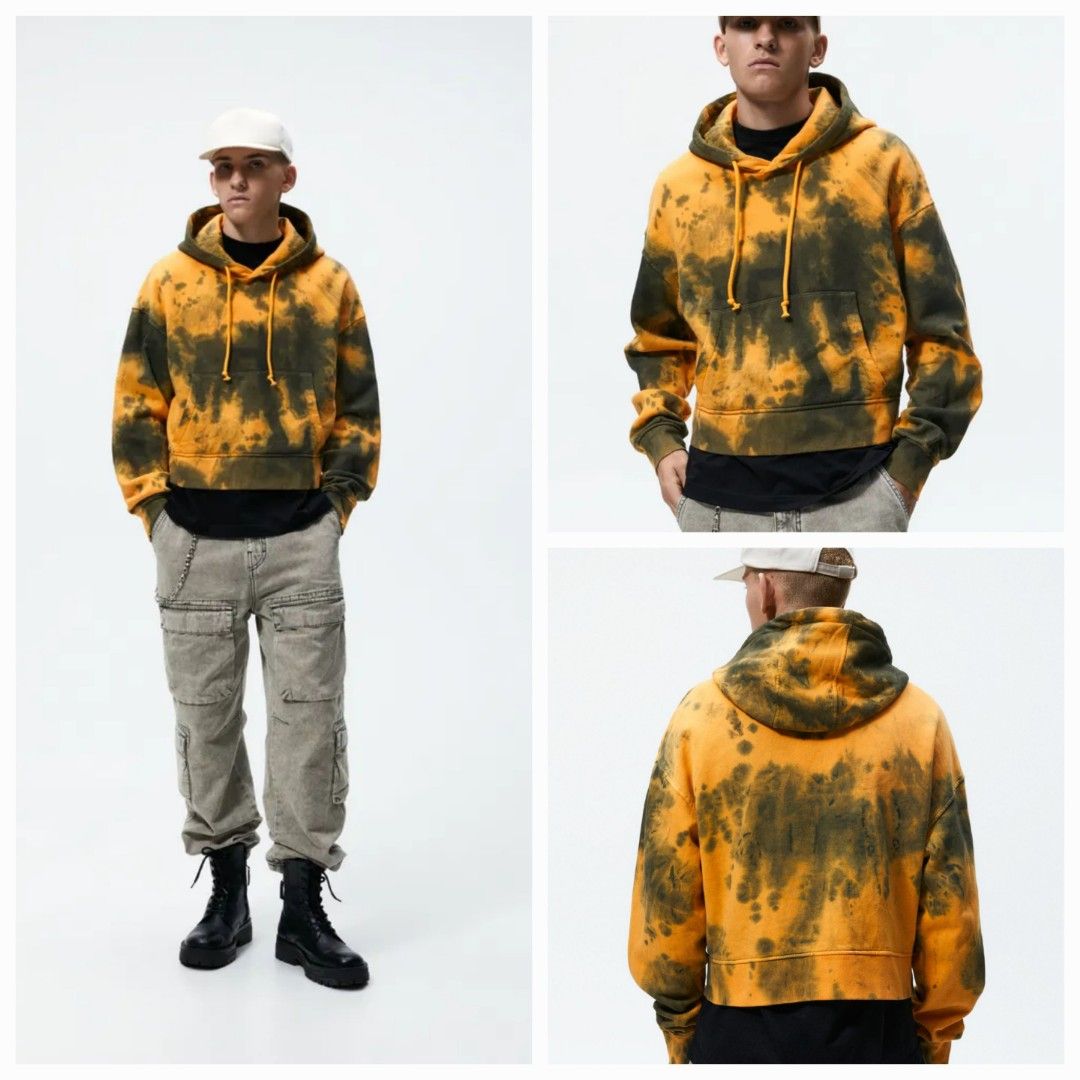 ZARA HOODIE TIE DYE CROPPED BARU ASLI ORIGINAL Fesyen Pria Pakaian Atasan di Carousell
