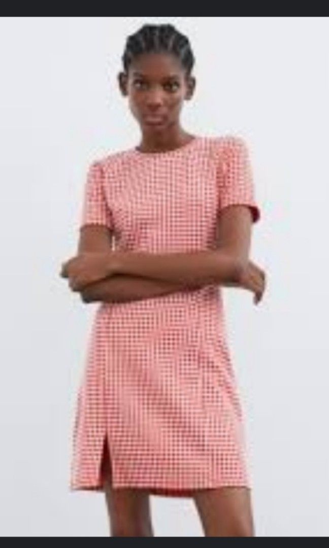 Zara red gingham dress sales