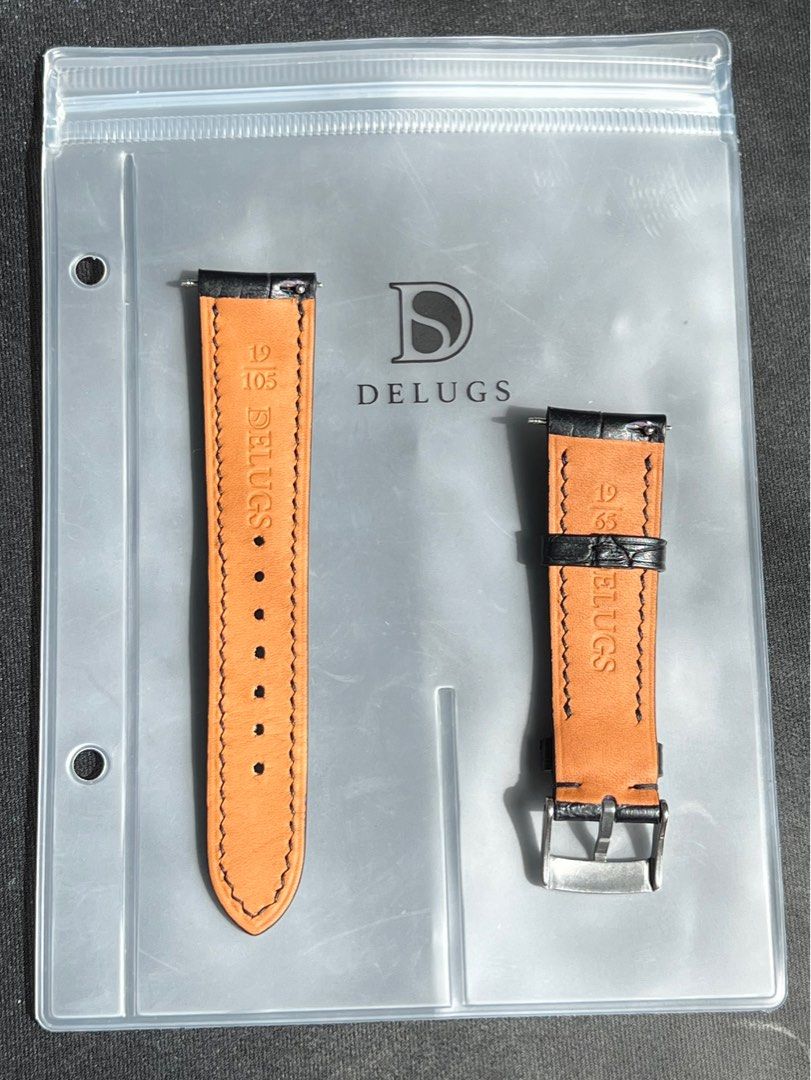 19mm Delugs Matte Black Alligator Signature Strap (Small), Luxury