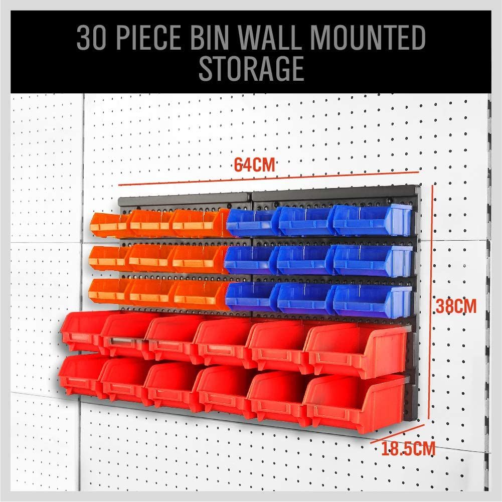 30-Bin Wall-Mounted Storage Rack System - Heavy-Duty Garage Tool ...
