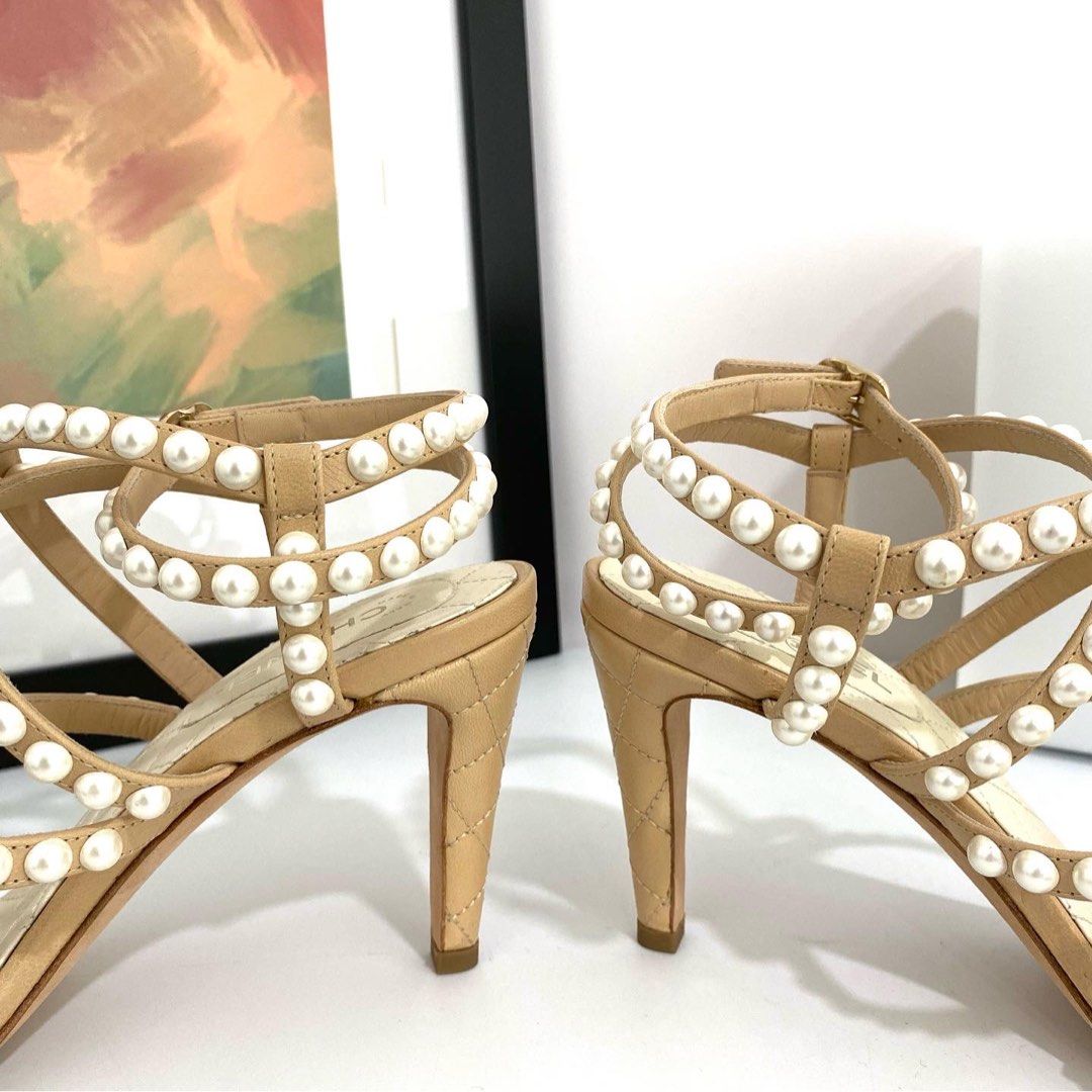 Chanel pearl strappy discount heels